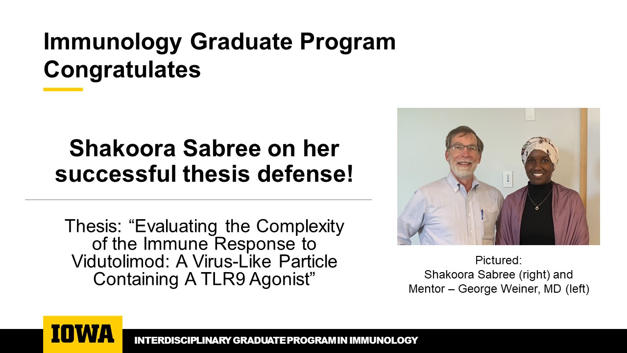 Congratulations to Shakoora Sabree on a Successful Thesis Defense